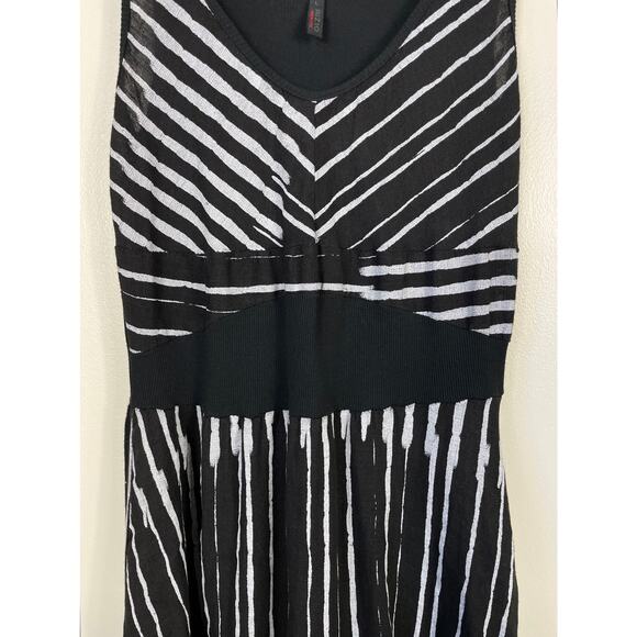 Inizio Stripe Magic Dress Linen Black Gray Large Lagenlook Boho Artsy - Picture 5 of 10